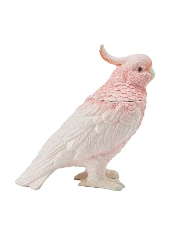 Pink & White Ceramic Parrot Storage Jar/Vase