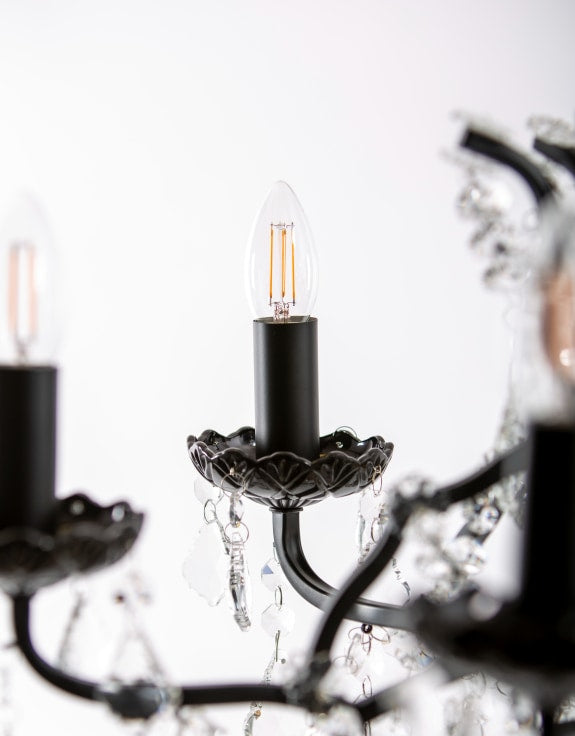 6 Branch Matt Black Shallow Chandelier Closeup 1