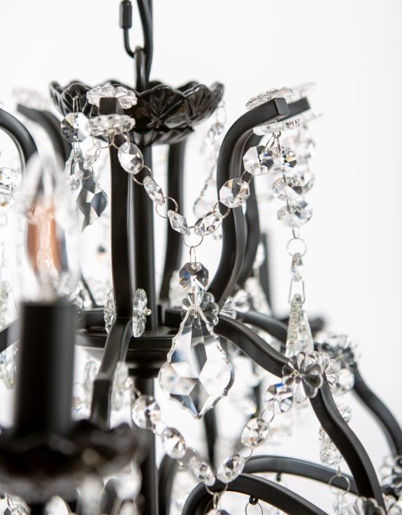 6 Branch Matt Black Shallow Chandelier Closeup 2