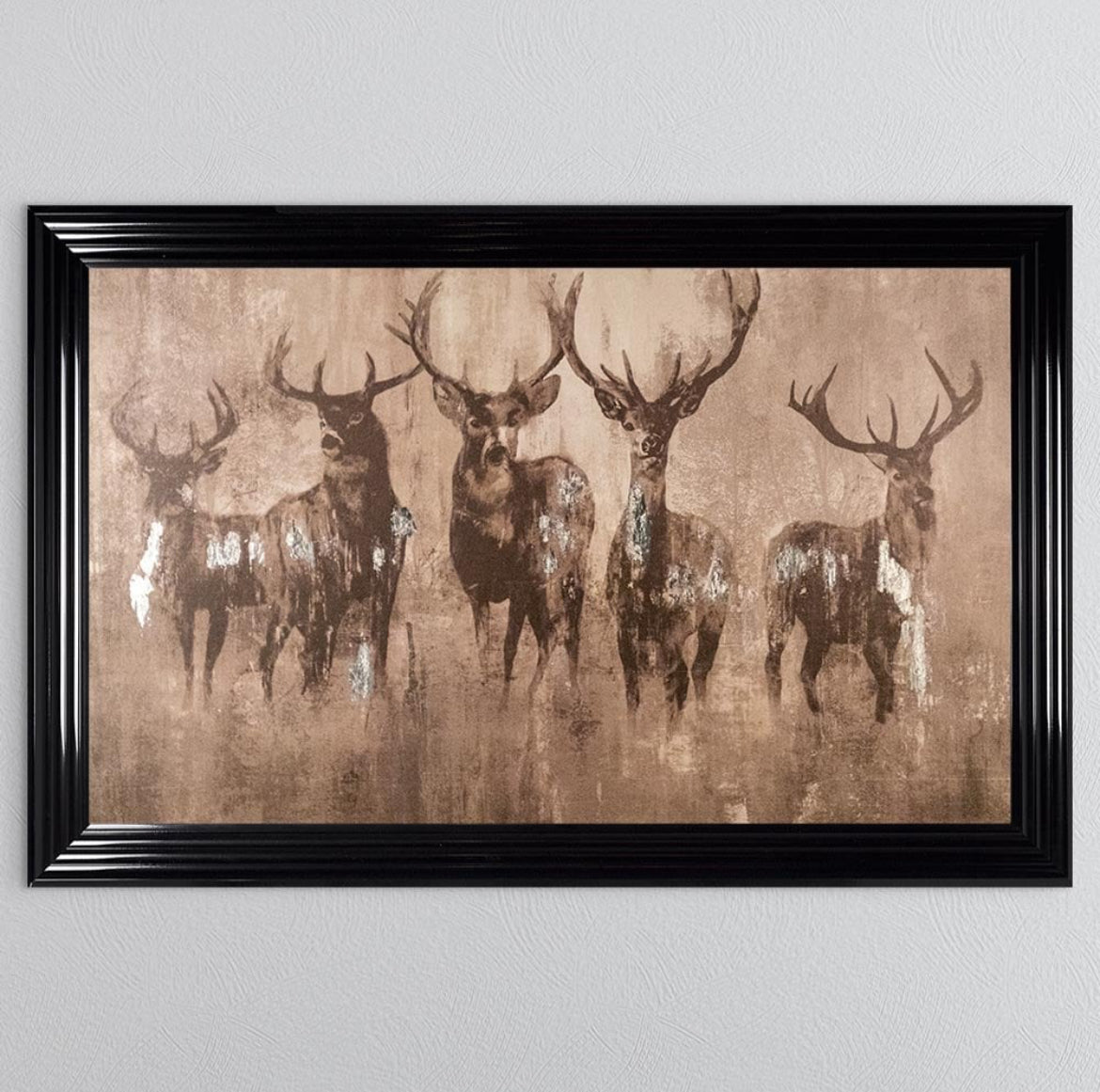 Stags Night With Silver Foil Framed Wall Art