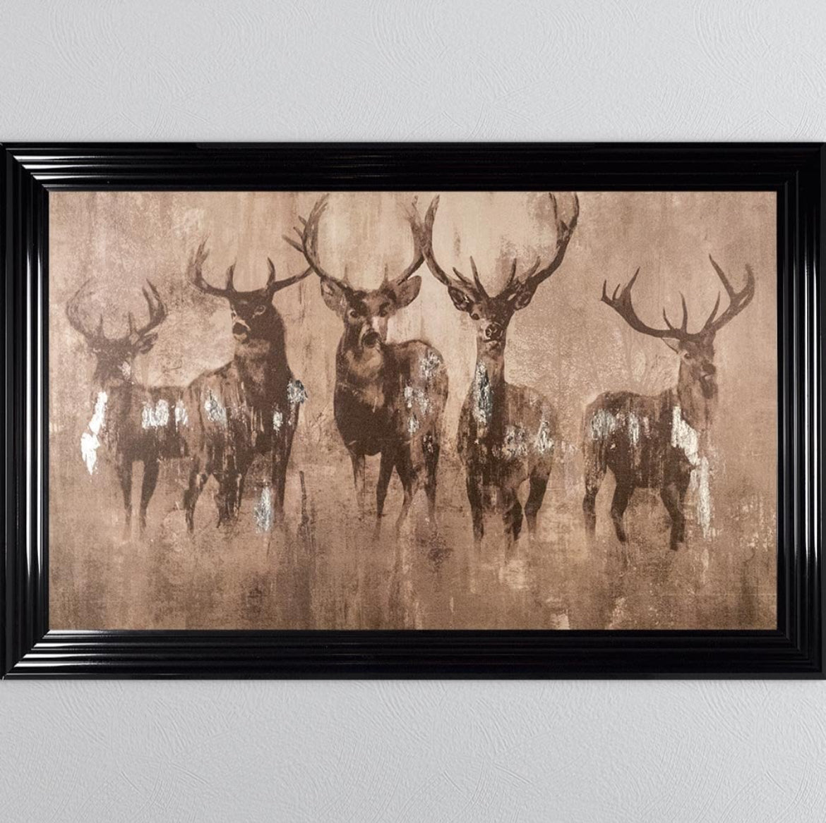 Stags Night With Silver Foil Framed Wall Art
