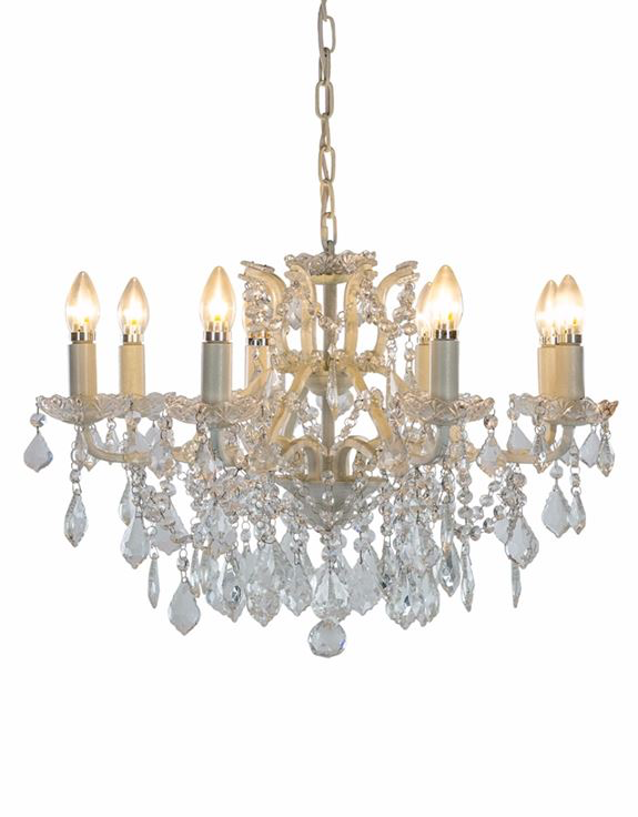 8 Branch Antique Crackle White Shallow Chandelier