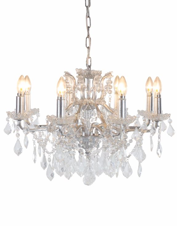 8 Branch Antique Silver Leaf Shallow Chandelier