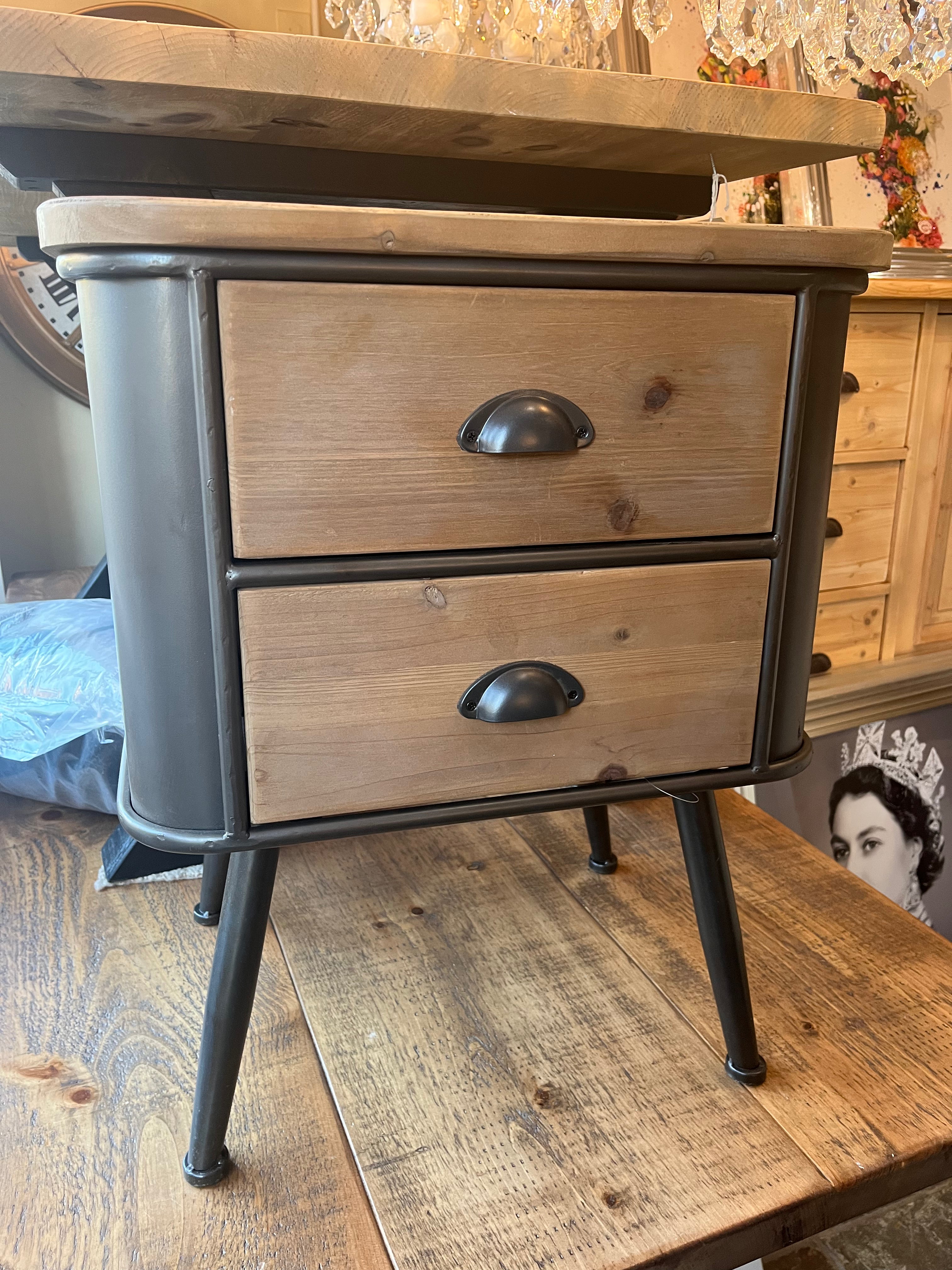 Shoreditch Metal and Wood 2 Drawer Cabinet in store