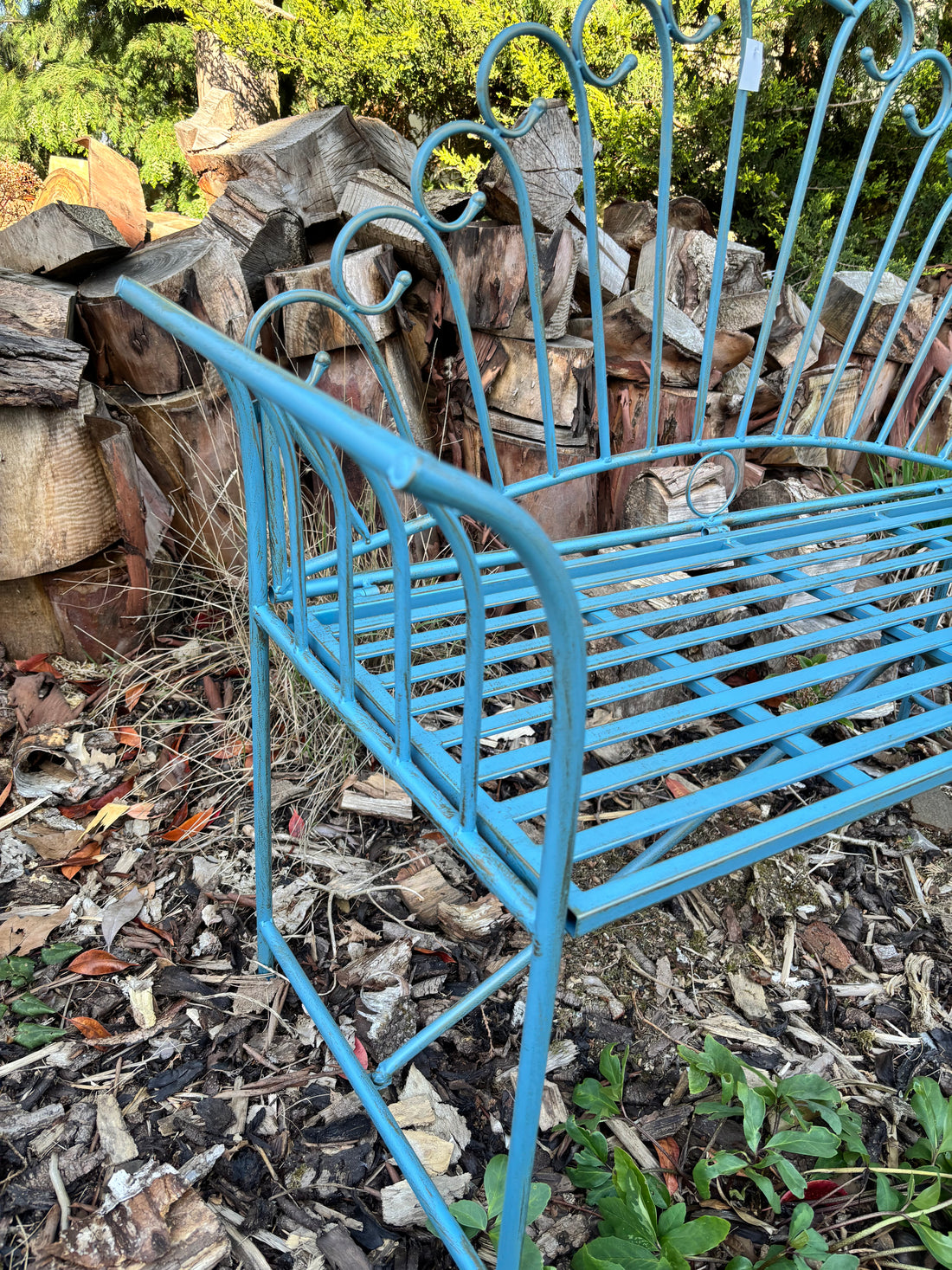 Vintage Metal Garden Bench – Rustic Blue Finish