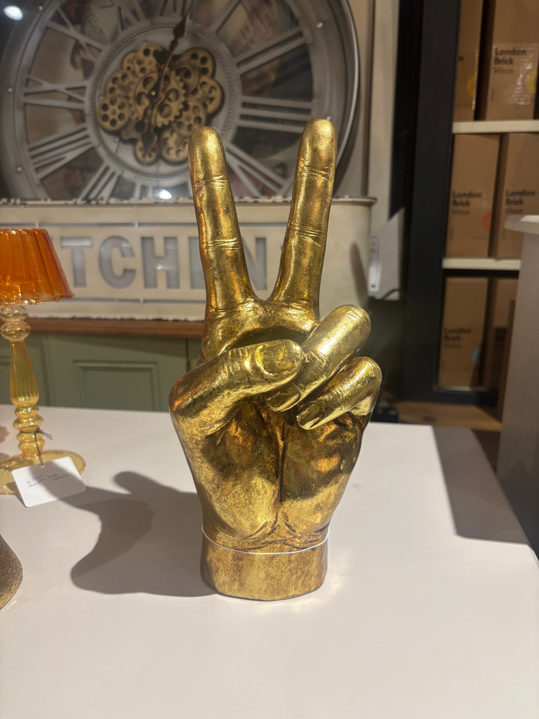 Gold Peace Hand Ornament – Decorative Sculpture H22cm