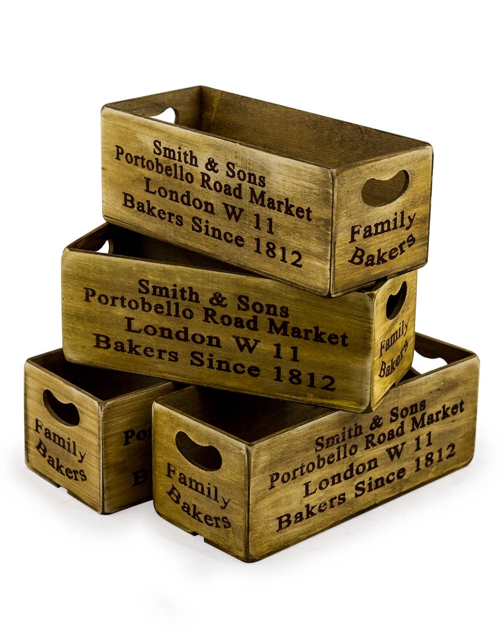 Set of 4 Antiqued &quot;Portobello Road Market&quot; Wooden Boxes
