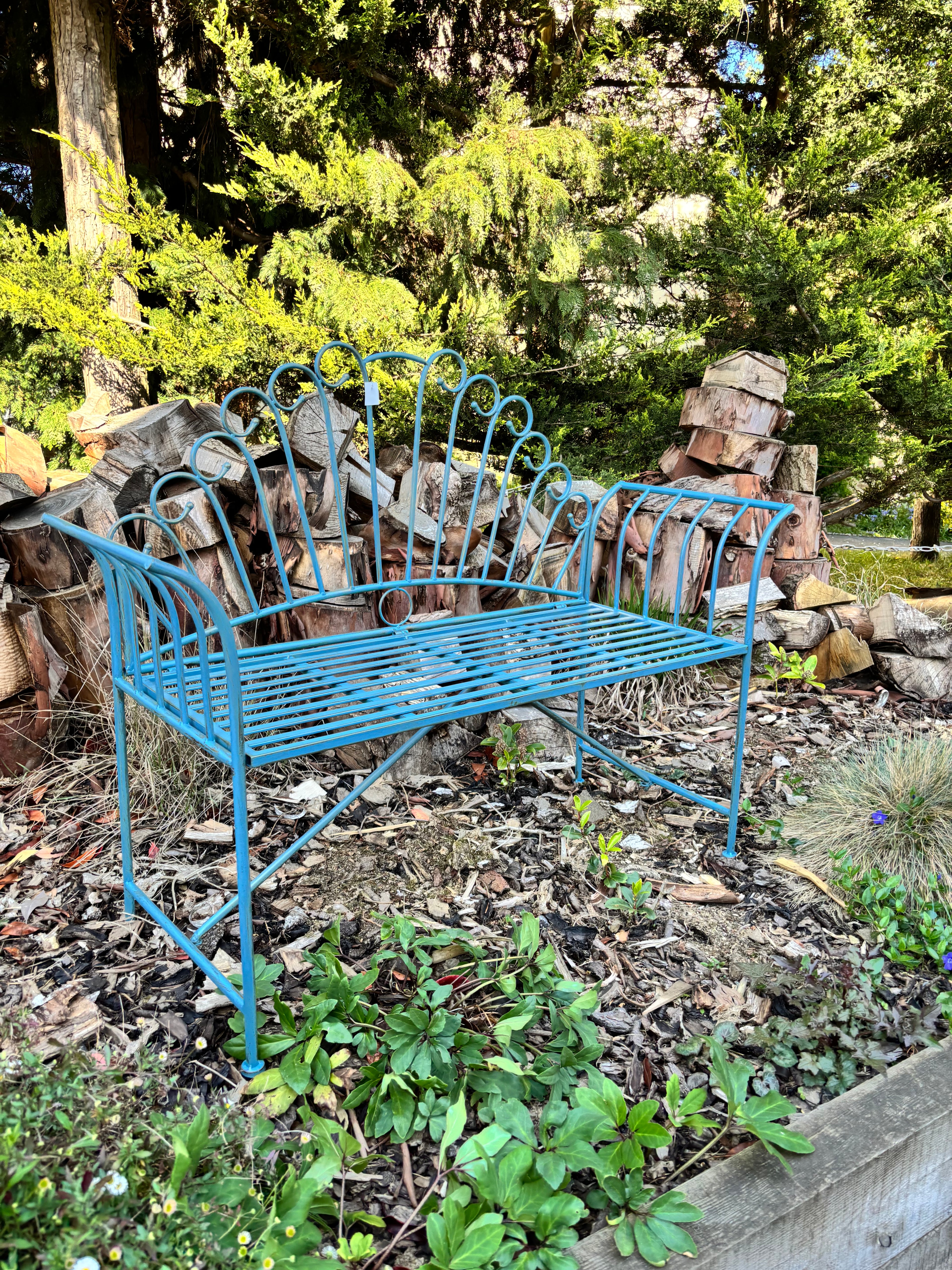 Vintage Metal Garden Bench – Rustic Blue Finish