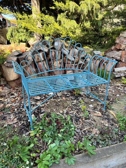 Vintage Metal Garden Bench – Rustic Blue Finish