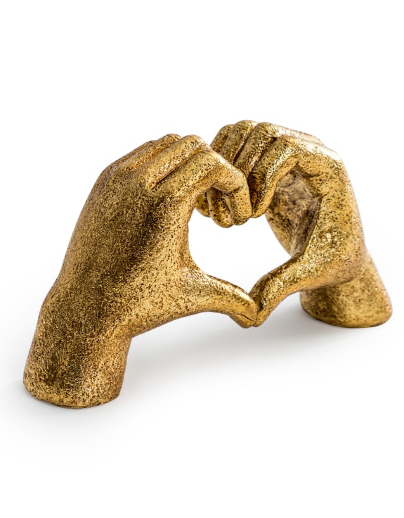 Antique Gold Heart Hands Ornament – Decorative Sculpture