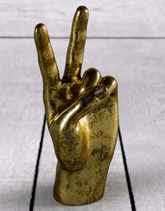 Gold Peace Hand Ornament – Decorative Sculpture H22cm