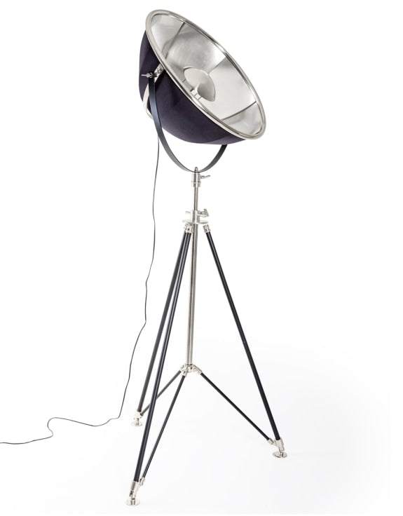 BLACK AND NICKEL LARGE TRIPOD FLOOR LAMP