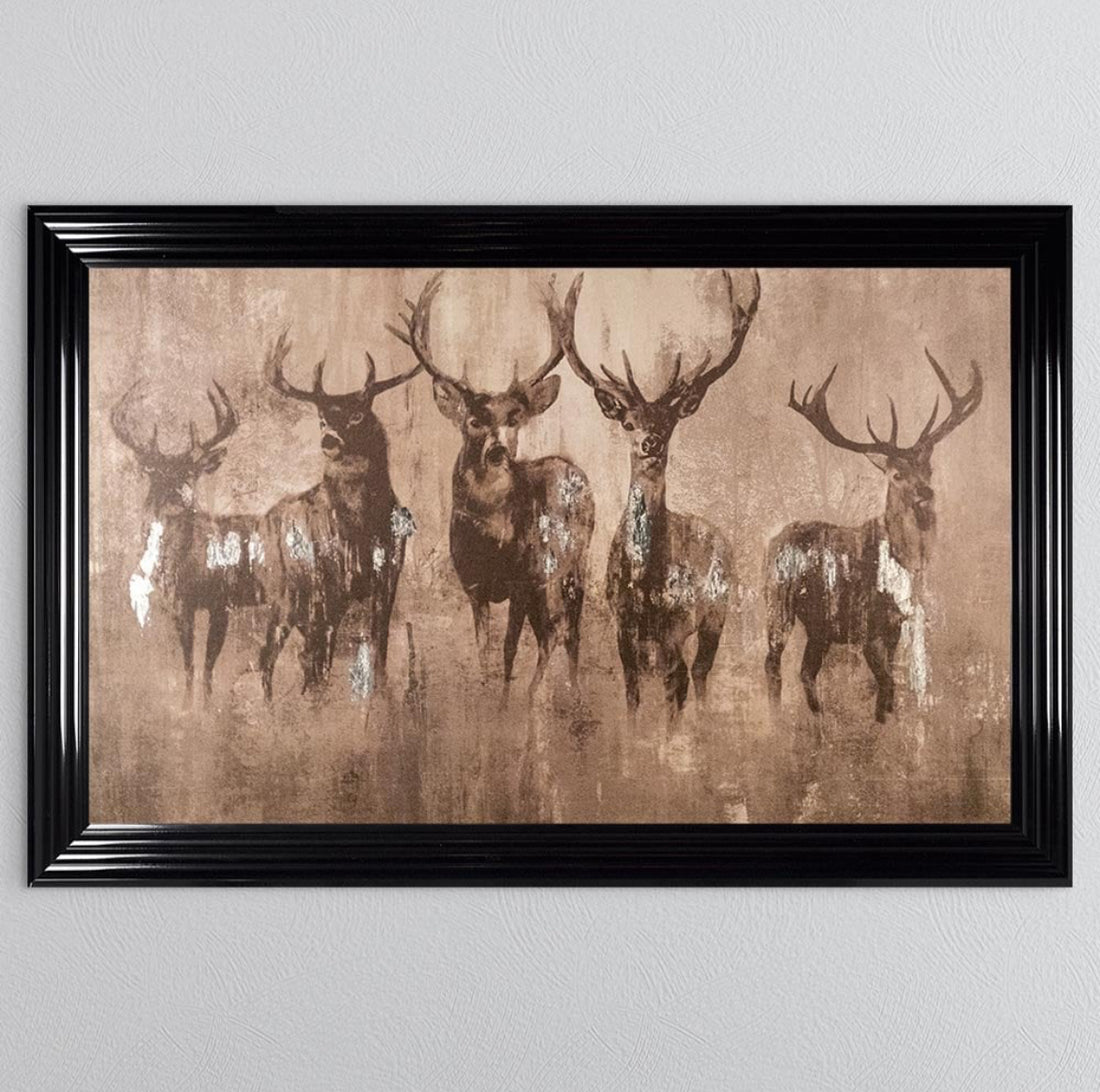 Stags Night With Silver Foil Framed Wall Art