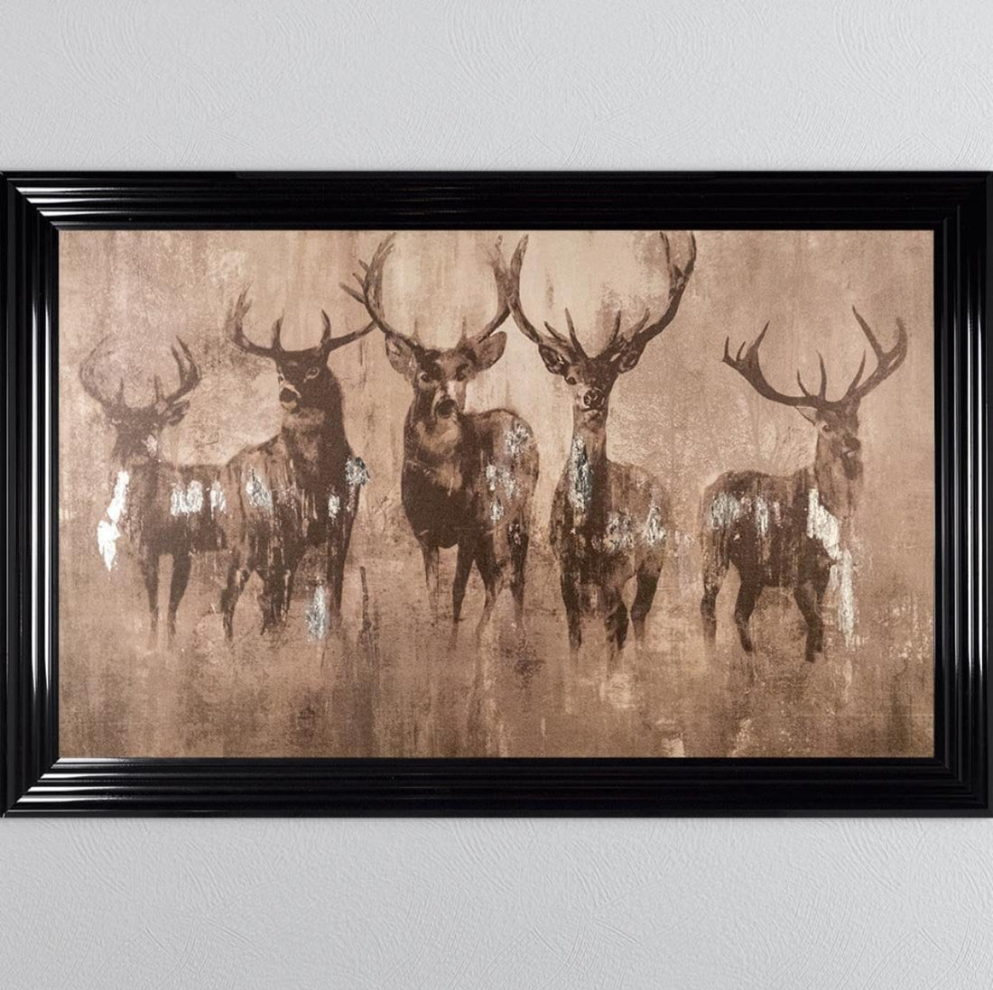 Stags Night With Silver Foil Framed Wall Art