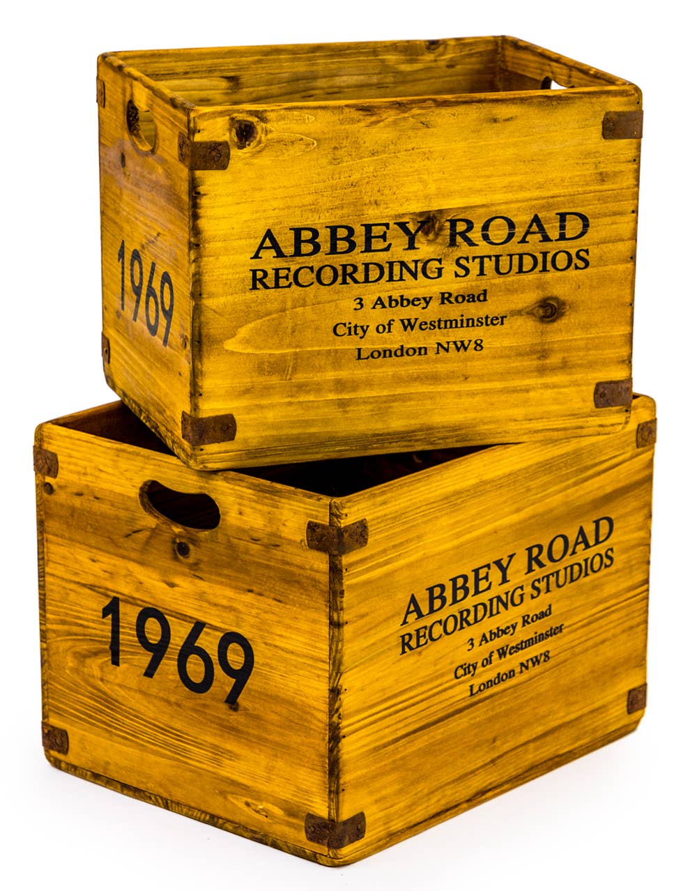 Set of 2 Antiqued Wooden LP Record Storage Boxes