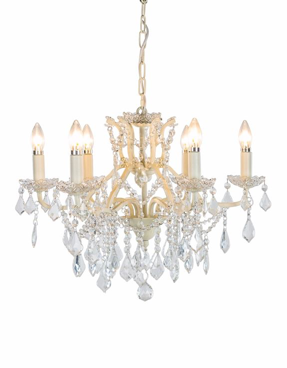 6 Branch Shallow Antique Crackle White Chandelier