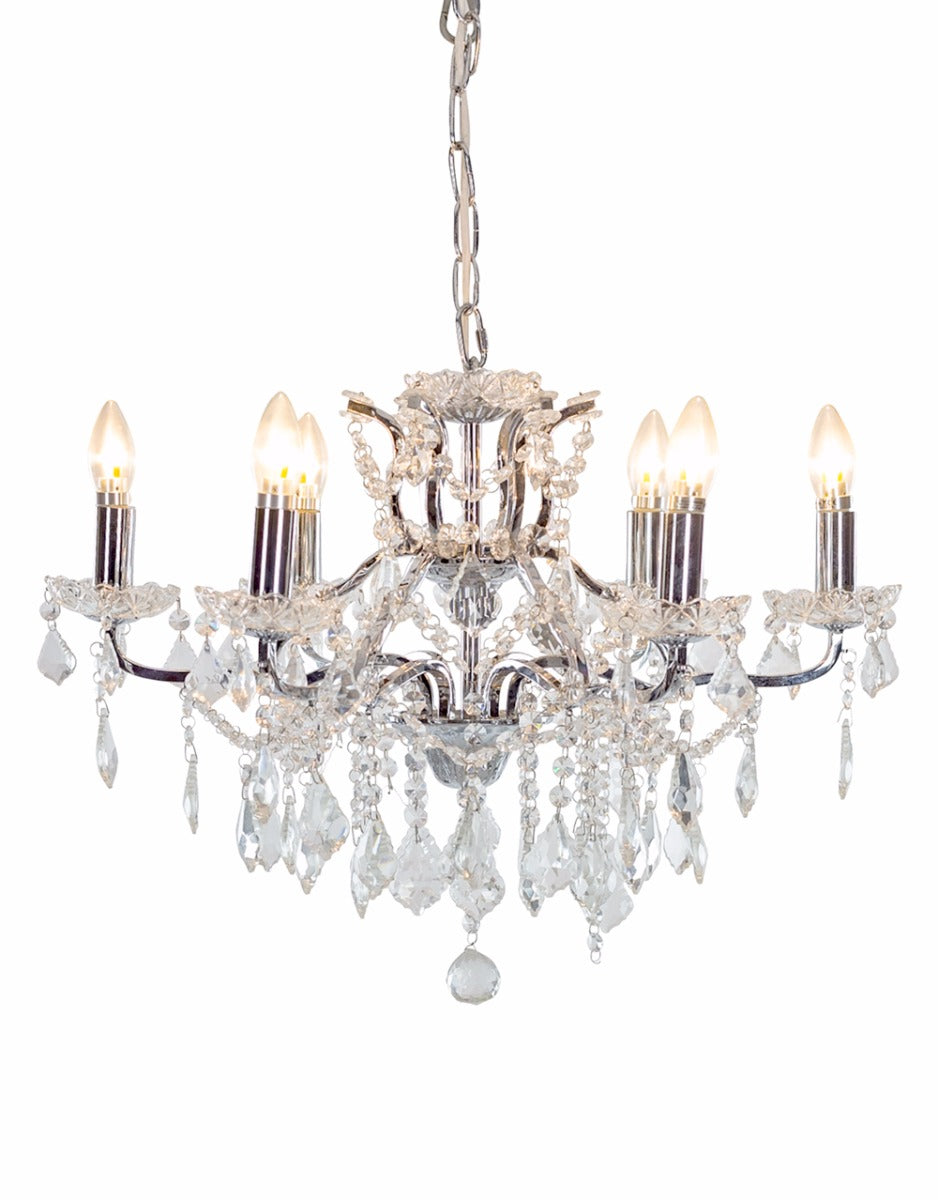 6 Branch Shallow Antique Silver Leaf Chandelier