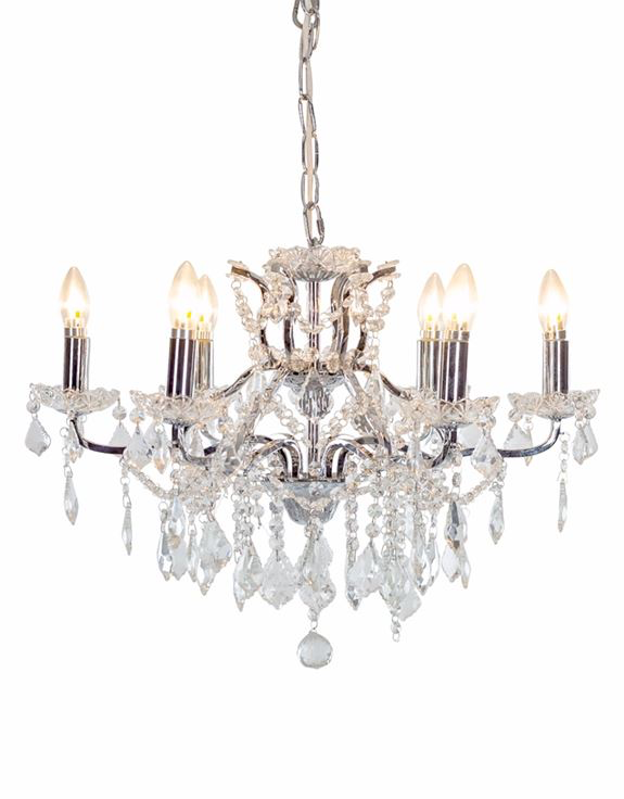 6 Branch Shallow Chrome Glass Chandelier