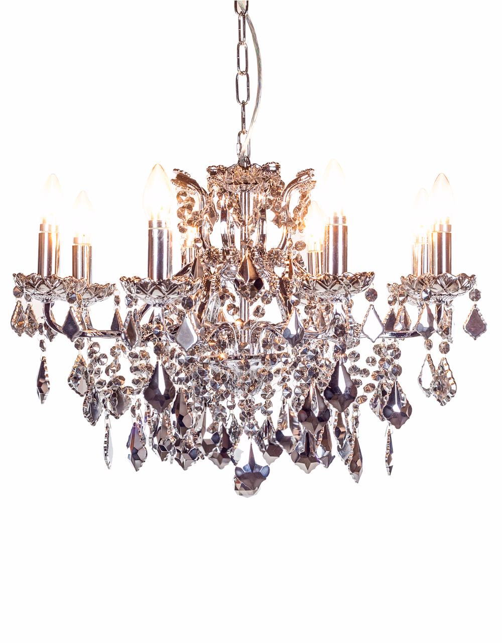 8 Branch Shallow Chandelier With Chromed Crystals