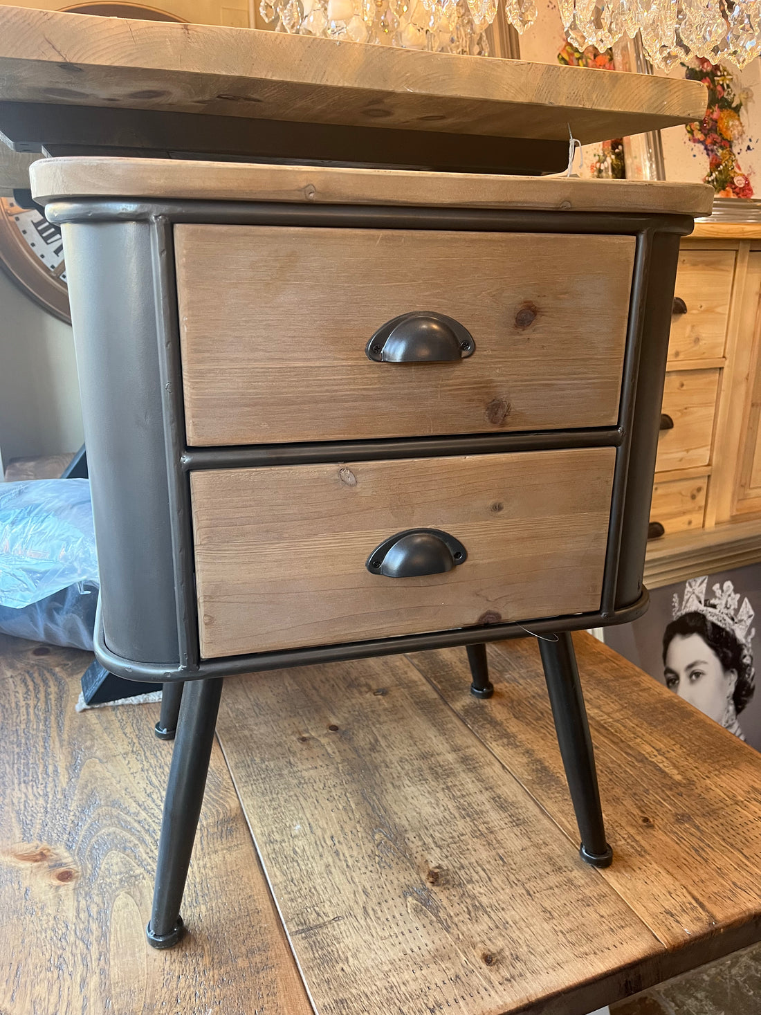 Shoreditch Metal and Wood 2 Drawer Cabinet in store
