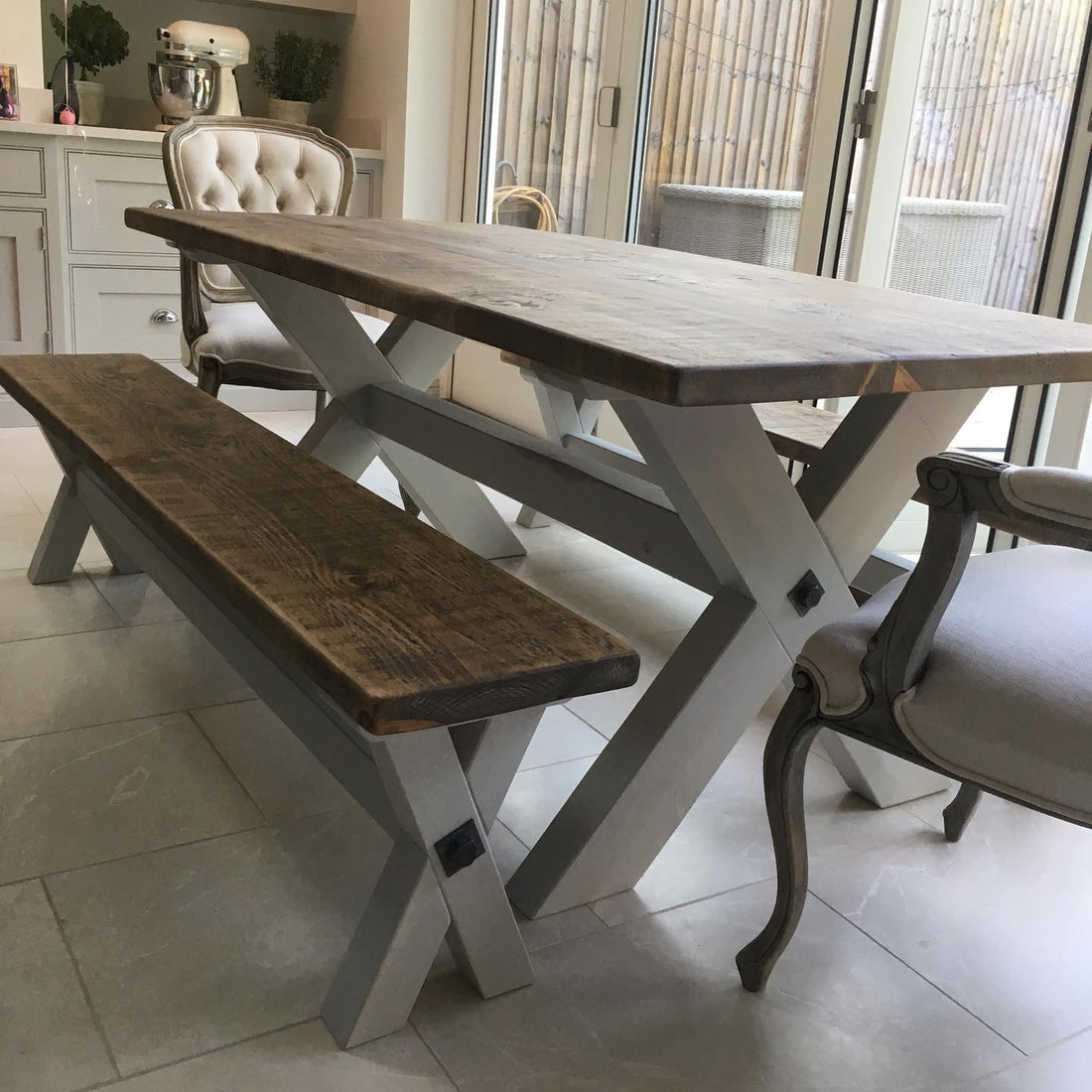 X-frame Base Reclaimed Wood Bench